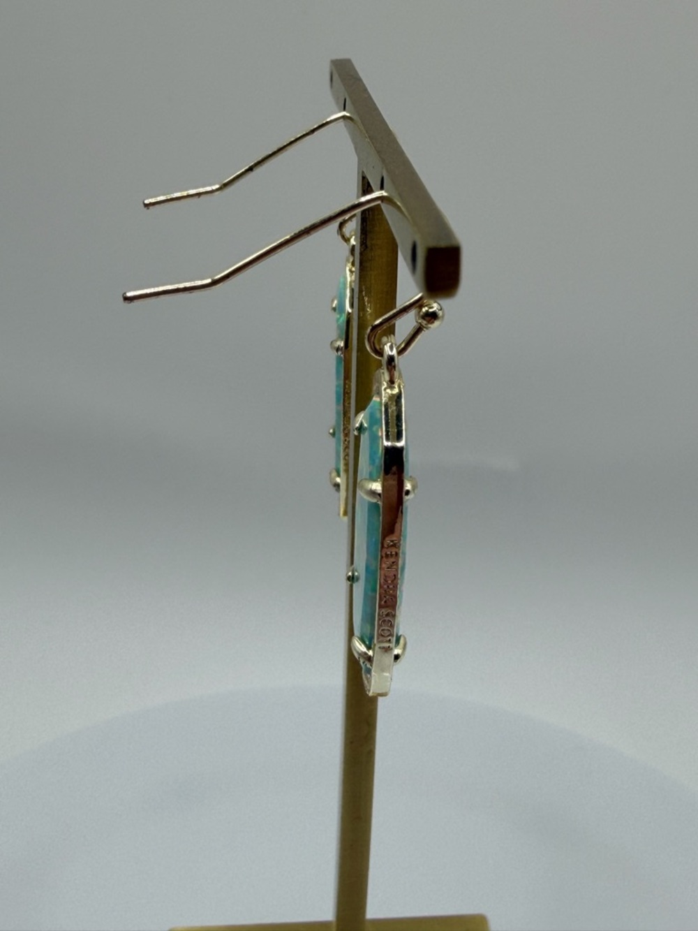 Kendra Scott Dani Gold Earrings in Aqua Kyocera Opal - Picture 7 of 8